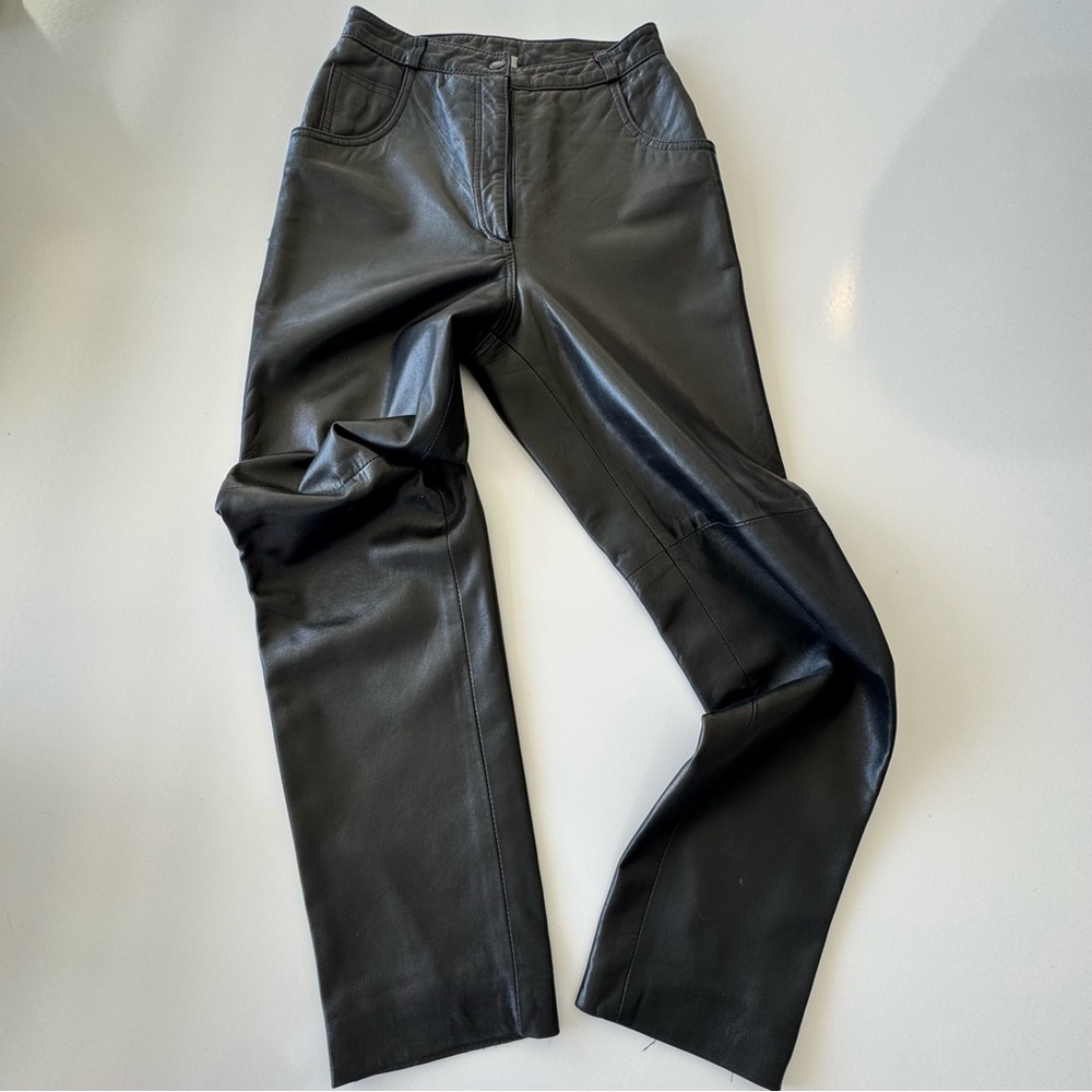Andrew Marc HIgh Waisted Black Leather Jeans Size 6 VINTAGE